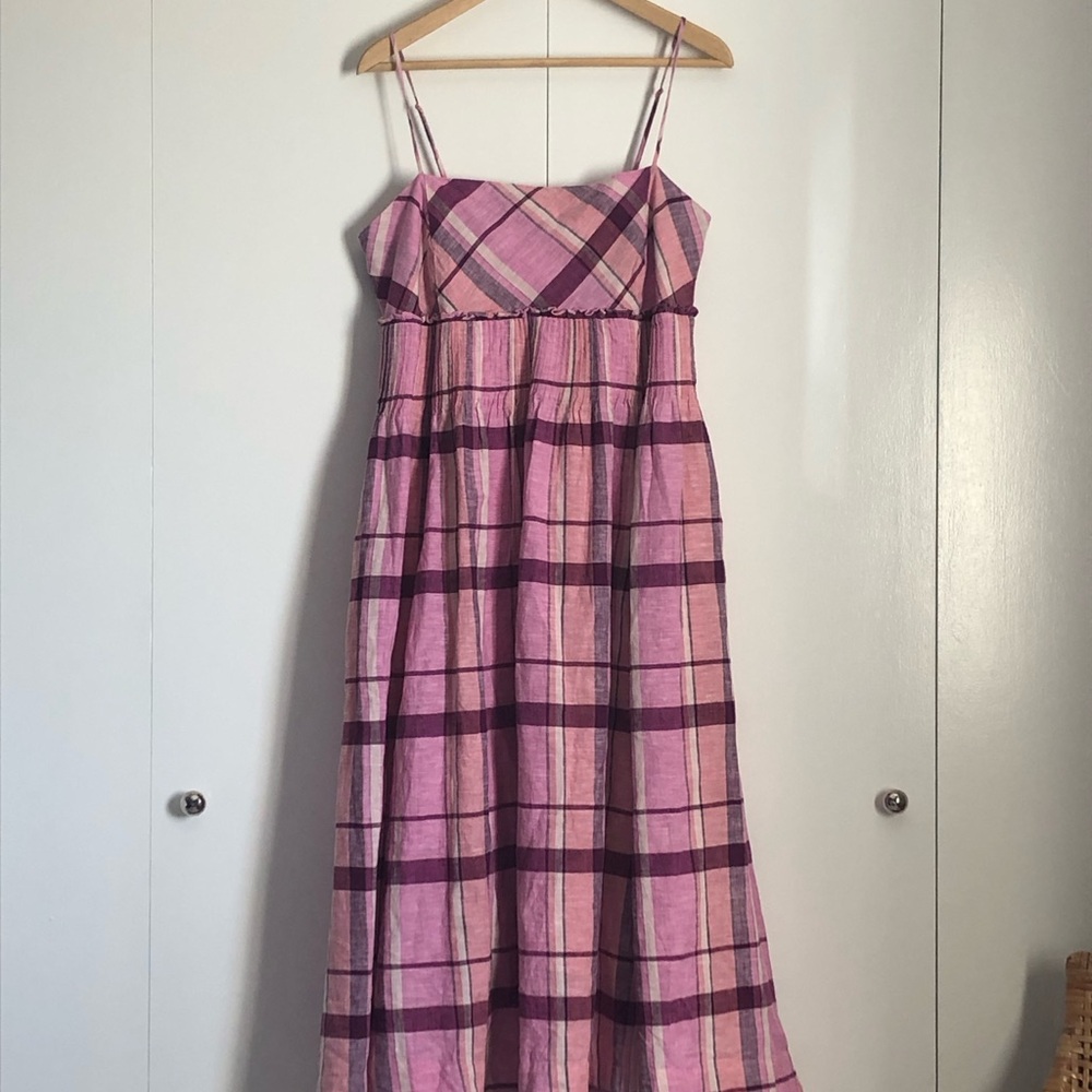 Maeve Pink Plaid Midi Dress